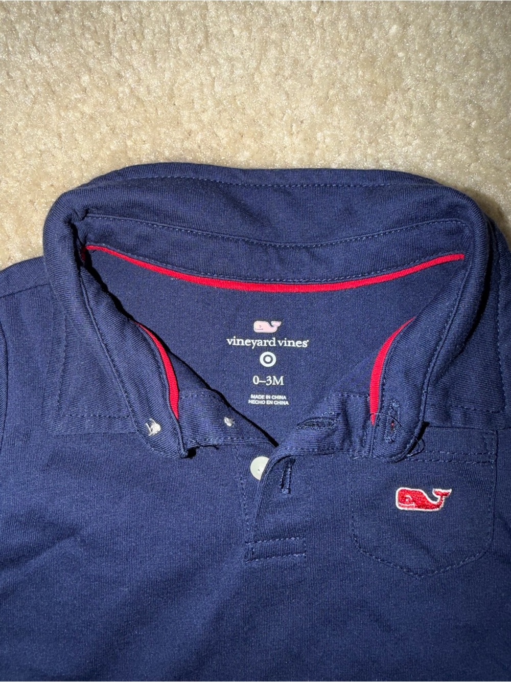 Vineyard Vines Navy Polo with Red Whale Accent